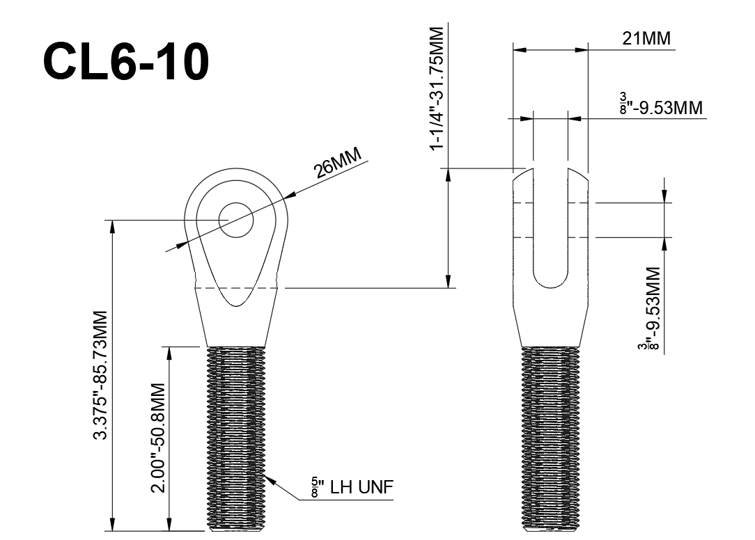 5/8"-3/8" STEEL CLEVIS- LEFT HAND